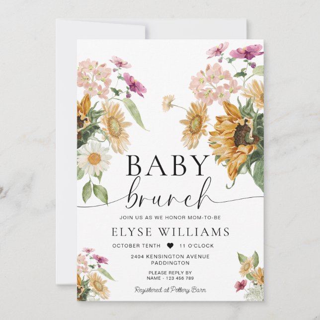Mews Sunflower Fall Autumn Baby Brunch Invitation (Front)