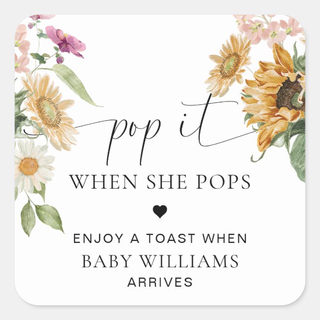 Mews Sunflower Fall Autumn Baby Shower Pop It Square Sticker (Front)