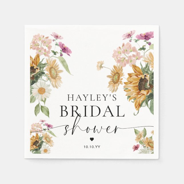 Mews Sunflower Fall Autumn Bridal Shower Napkin (Front)