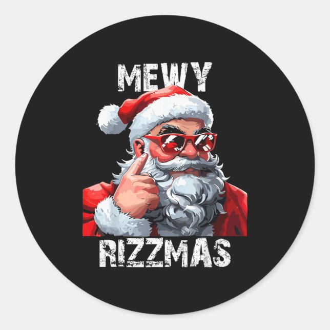 Mewy Rizzmas Christmas Pajamas Santa Claus Funny M Classic Round Sticker (Front)