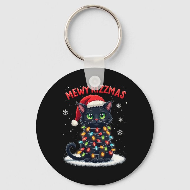 Mewy Rizzmas Funny Santa Cat Mewing Joke Rizz Xmas Keychain (Front)