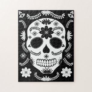 Mexica Sugar Skull Black And White Puzzle