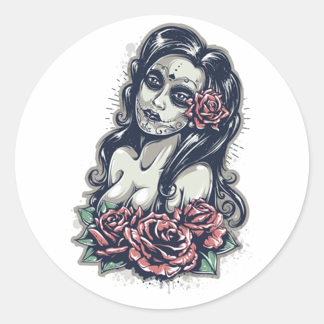 Mexicain Muertos Lady - Day of the dead Classic Round Sticker (Front)
