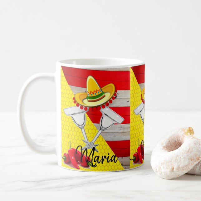 Mexicaine Bonne Heure Jaune Frappe Jaune Mug (Avec donut)