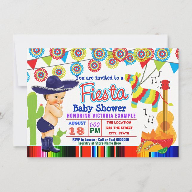 Mexicaine Fiesta Baby Shower Invitations Baby Boy (Devant)