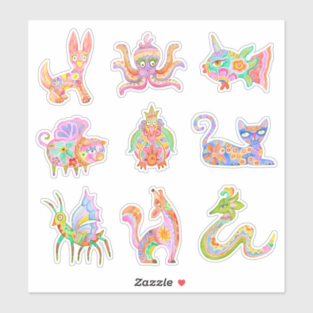 Mexican alebrijes sticker pack. (Sheet)