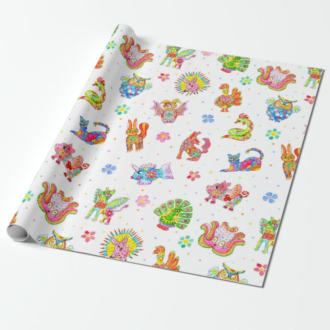 Mexican alebrijes wrapping paper roll (Unrolled)