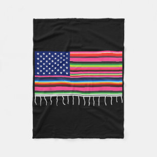 Mexican American Flag Usa Serape Cinco De Mayo Par Fleece Blanket