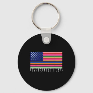 Mexican American Flag Usa Serape Cinco De Mayo Par Keychain