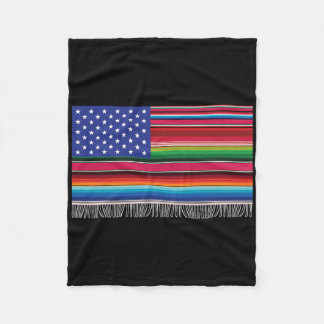 Mexican American Usa Flag Serape Cinco De Mayo For Fleece Blanket