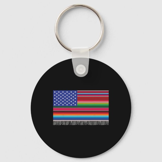 Mexican American Usa Flag Serape Cinco De Mayo For Keychain (Front)