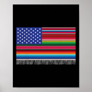 Mexican American Usa Flag Serape Cinco De Mayo For Poster