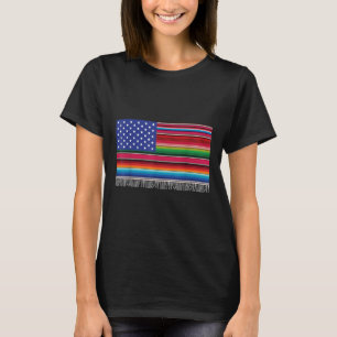 Mexican American Usa Flag Serape Cinco De Mayo For T-Shirt