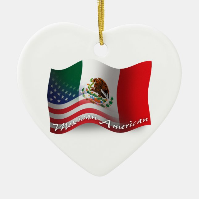 Mexican-American Waving Flag Ceramic Ornament (Front)