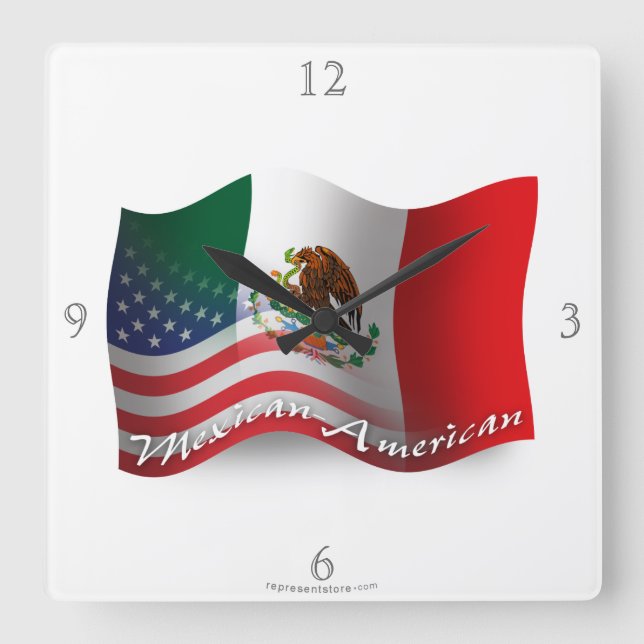 Mexican-American Waving Flag Square Wall Clock (Front)