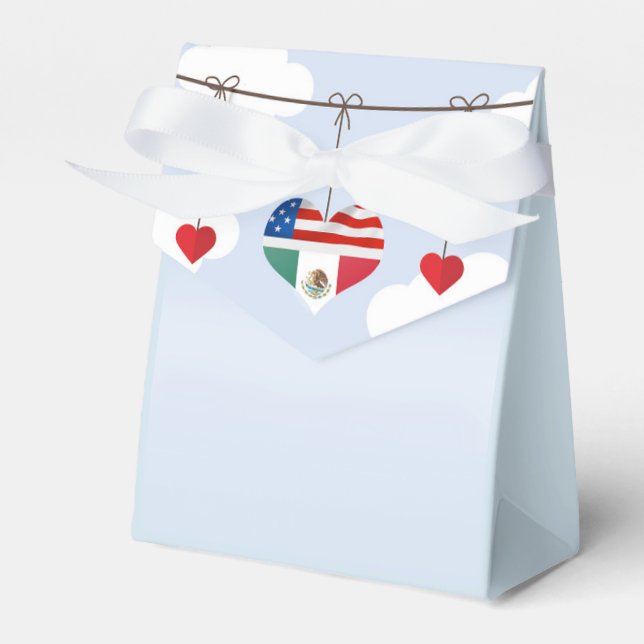 Mexican and American Flags and hearts wedding Favor Box (Front Side)