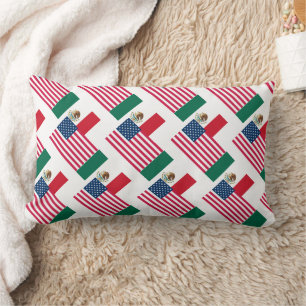 Mexican and American Flags Lumbar Pillow