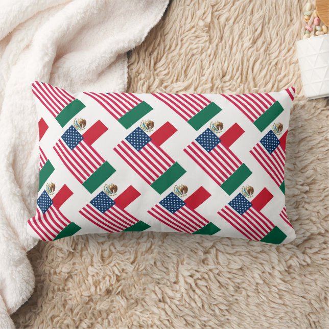 Mexican and American Flags Lumbar Pillow (Blanket)