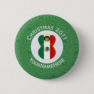 Mexican Angel Christmas Flag Personalized  2 Inch Round Button