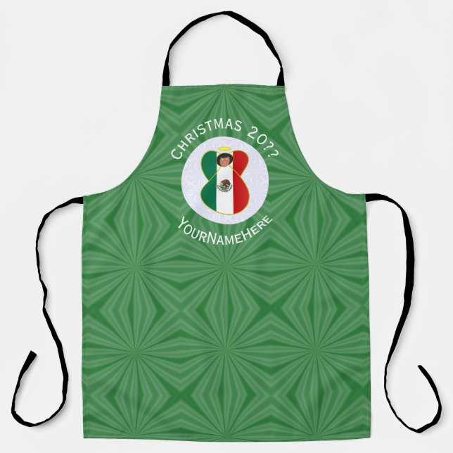 Mexican Angel Christmas Flag Personalized Apron (Front)