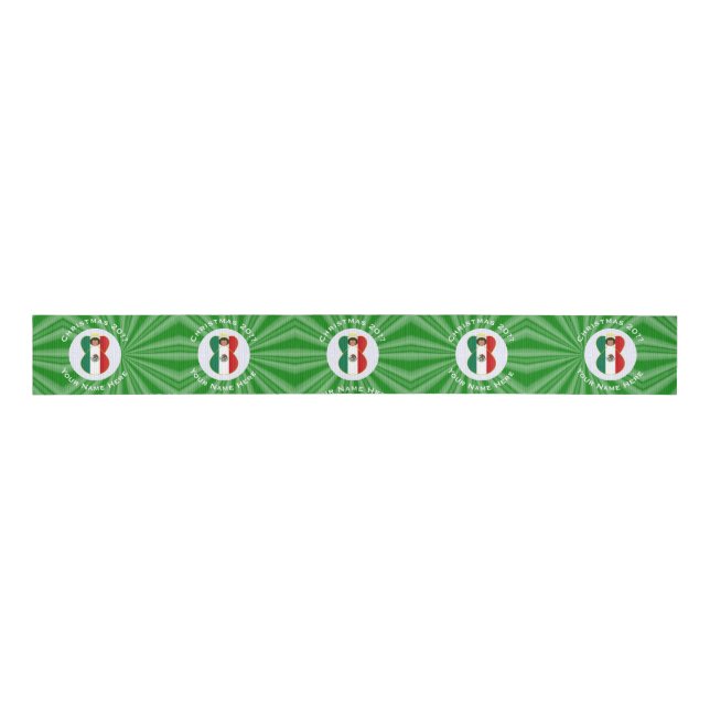 Mexican Angel Christmas Flag Personalized Grosgrain Ribbon (Front)