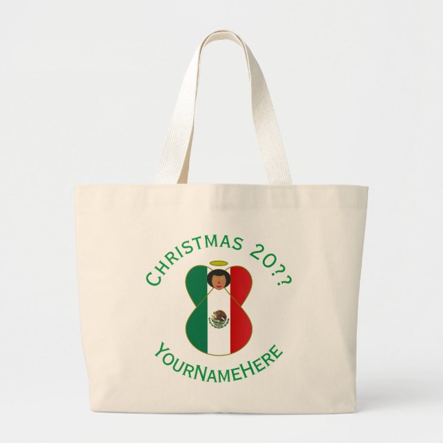 Mexican Angel Christmas Flag Personalized Large Tote Bag (Front)