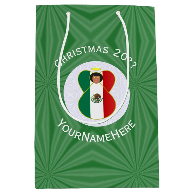 Mexican Angel Christmas Flag Personalized  Medium Gift Bag (Front)