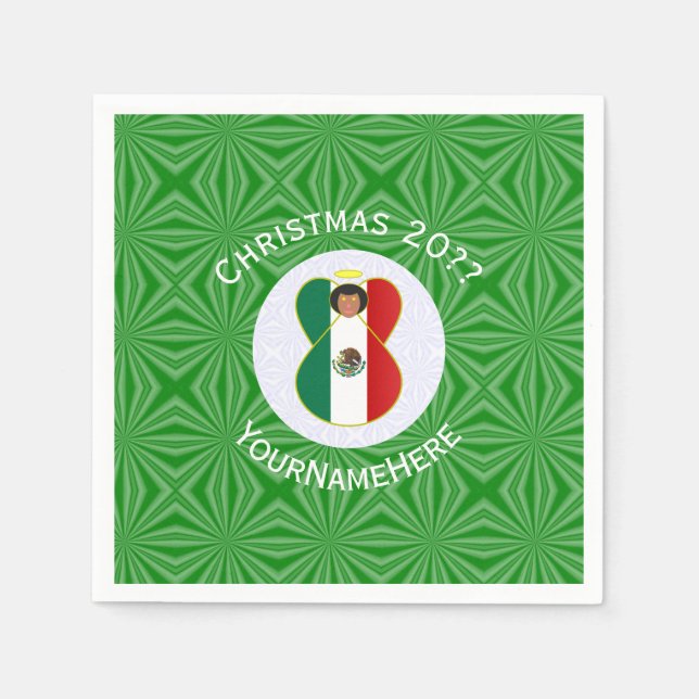 Mexican Angel Christmas Flag Personalized Paper Napkin (Front)