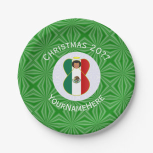 Mexican Angel Christmas Flag Personalized Party Paper Plate