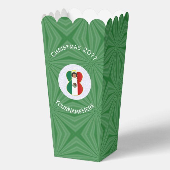 Mexican Angel Christmas Flag Personalized Popcorn Favor Box (Front)
