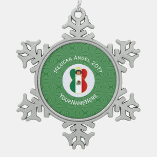 Mexican Angel Christmas Flag Personalized Snowflake Pewter Christmas Ornament