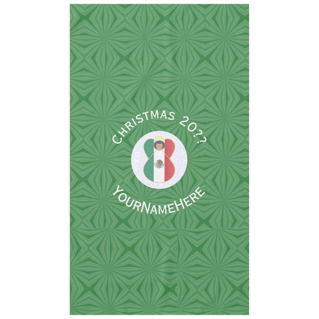 Mexican Angel Christmas Flag Personalized Text Tablecloth (Front)