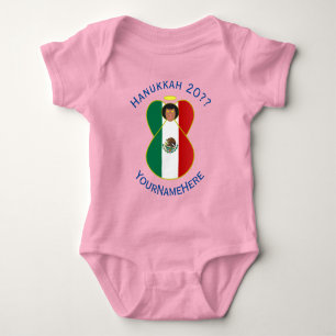 Mexican Angel Hanukkah Flag Personalized Girl Baby Bodysuit