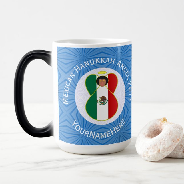 Mexican Angel Hanukkah Flag Personalized  Magic Mug (With Donut)