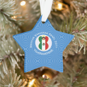 Mexican Angel Hanukkah Flag Personalized  Ornament