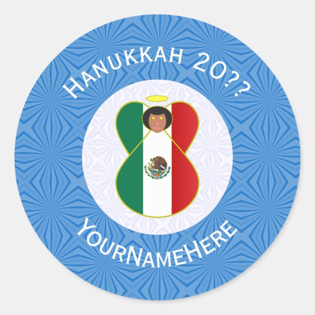 Mexican Angel Hanukkah Flag Personalized Round Classic Round Sticker (Front)