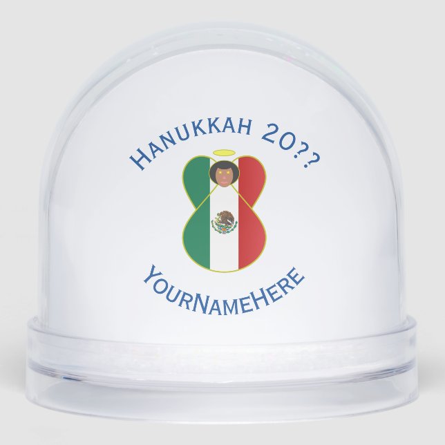 Mexican Angel Hanukkah Flag Personalized Snowglobe (Front)