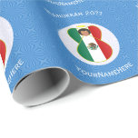 Mexican Angel Hanukkah Flag Personalized  Wrapping Paper<br><div class="desc">Design, on personalized gift wrapping paper, has an angel wearing the Flag of Mexico. Above, the words, in white letters, read, HANUKKAH 20??. Below, a place for a name, yours, for a personalized look, or, your gift recipient's for a thoughtful gift wrap. The angel sits on a circle of white...</div>