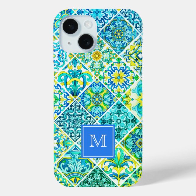 Mexican aqua mint Sicilian Mediterranean tiles Case-Mate iPhone Case (Back)