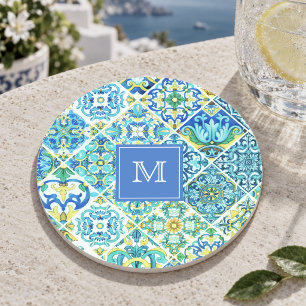 Mexican aqua mint Sicilian Mediterranean tiles Coaster