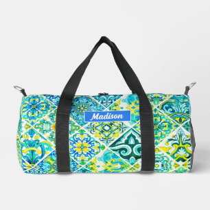 Mexican aqua mint Sicilian Mediterranean tiles Duffle Bag