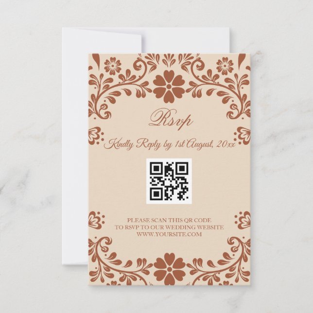 Mexican Art Beige Wedding RSVP Card (Front)