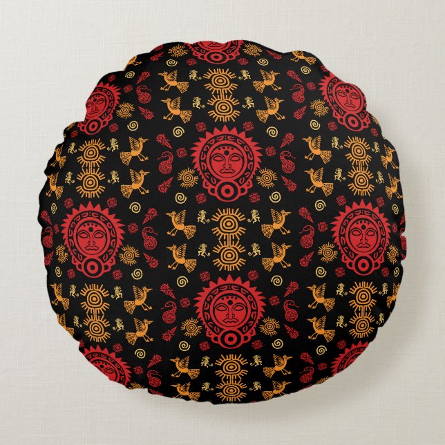 Mexican Aztec Art Home Decor Round Pillow (Front)