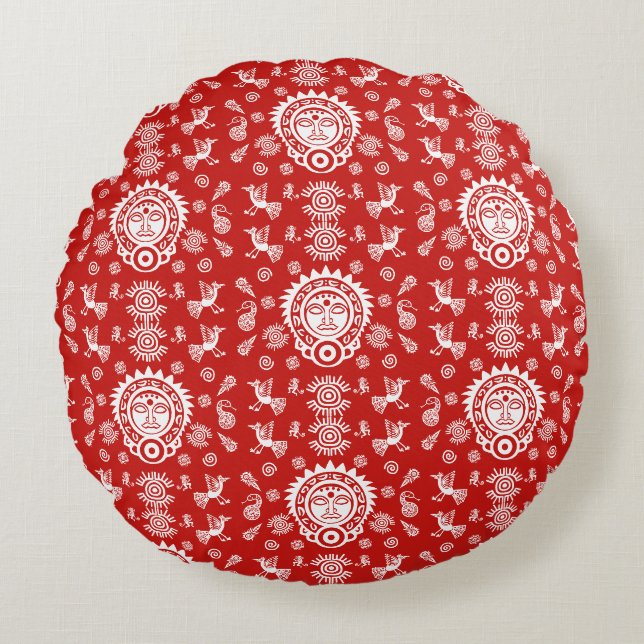 Mexican Aztec Art Home Decor Round Pillow (Front)