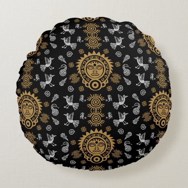 Mexican Aztec Art Home Decor Round Pillow (Front)