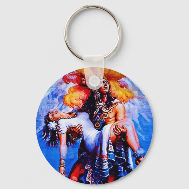 Mexican Aztec Legend Iztaccihuatl Popocatepetl Keychain (Front)