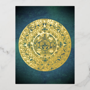 Mexican Aztec Sun Stone Mayan Calendar 1 Foil Holiday Postcard
