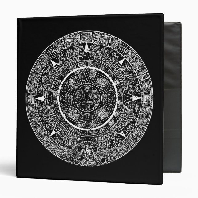 Mexican Aztec Sun Stone Mayan Calendar 3 Binder (Front/Inside)