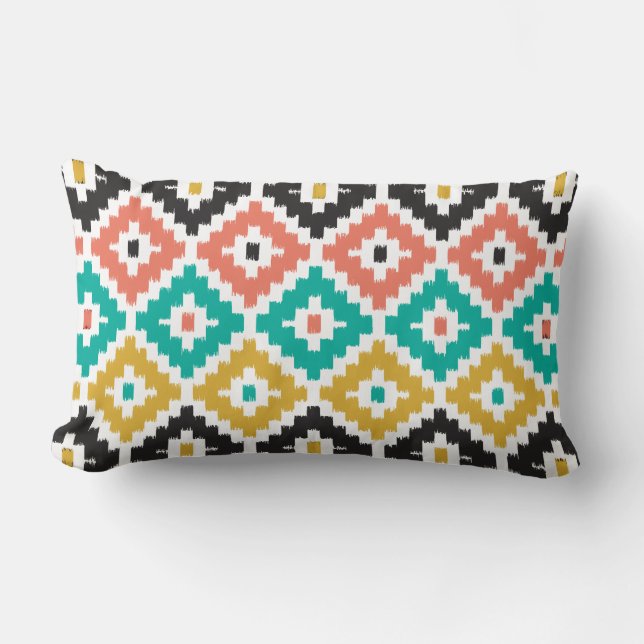 Mexican Aztec Tribal Print Ikat Diamond Pattern Lumbar Pillow (Front)