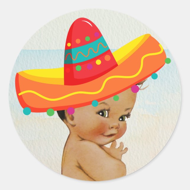Mexican Baby Shower Sticker with Vintage Baby (Front)